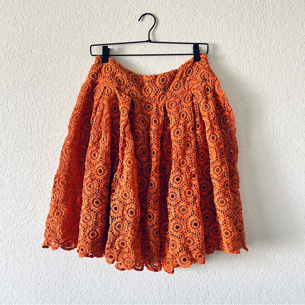 NWT Anthropologie Moulinette Soeurs Orange Crochet Skirt Size 8